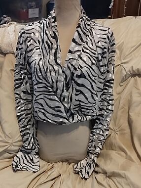 Cache  Black & White Zebra Wrap Blouse